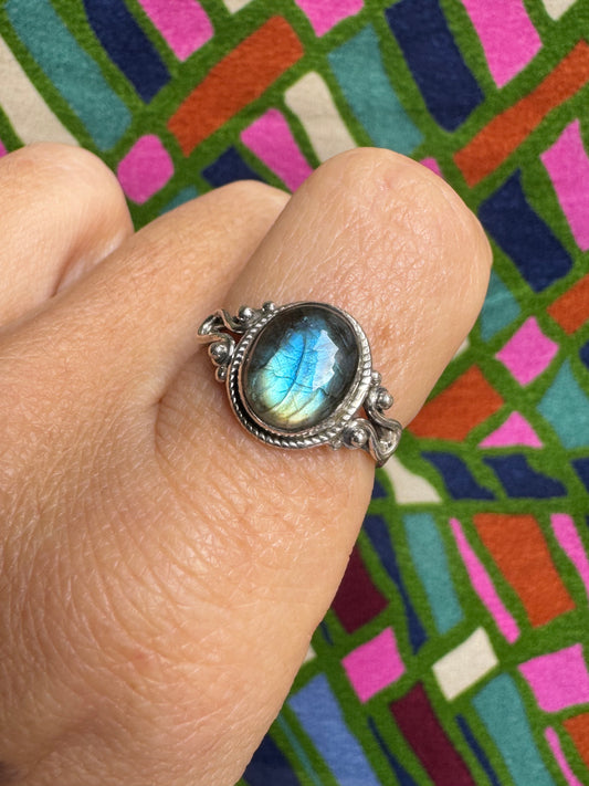 Anello argento 925 labradorite misura 16/17 - 7LA