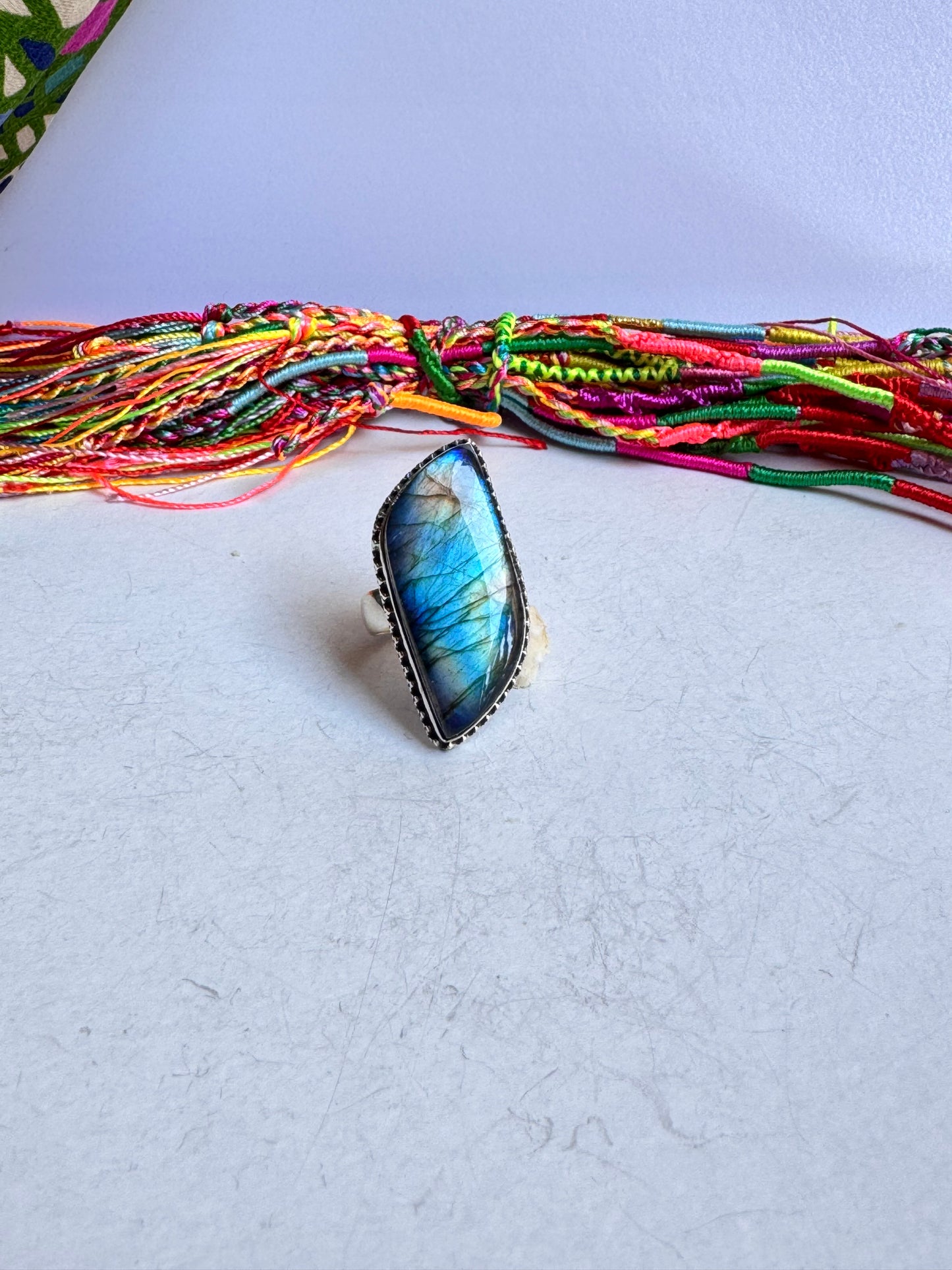 Anello argento 925 labradorite regolabile da misura 16 - 18UM