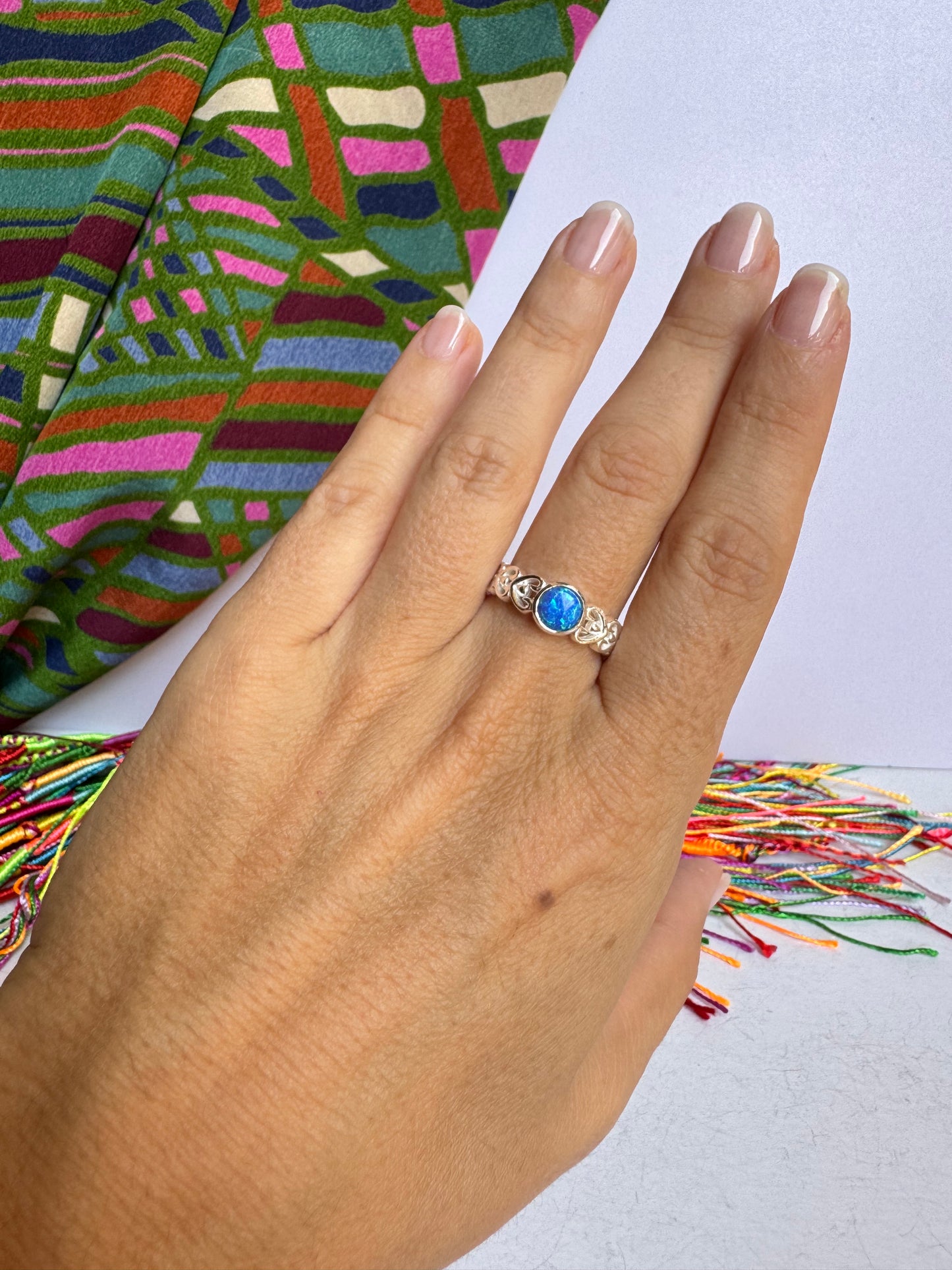 Anello argento 925 rana opale blu misura 17 10OP