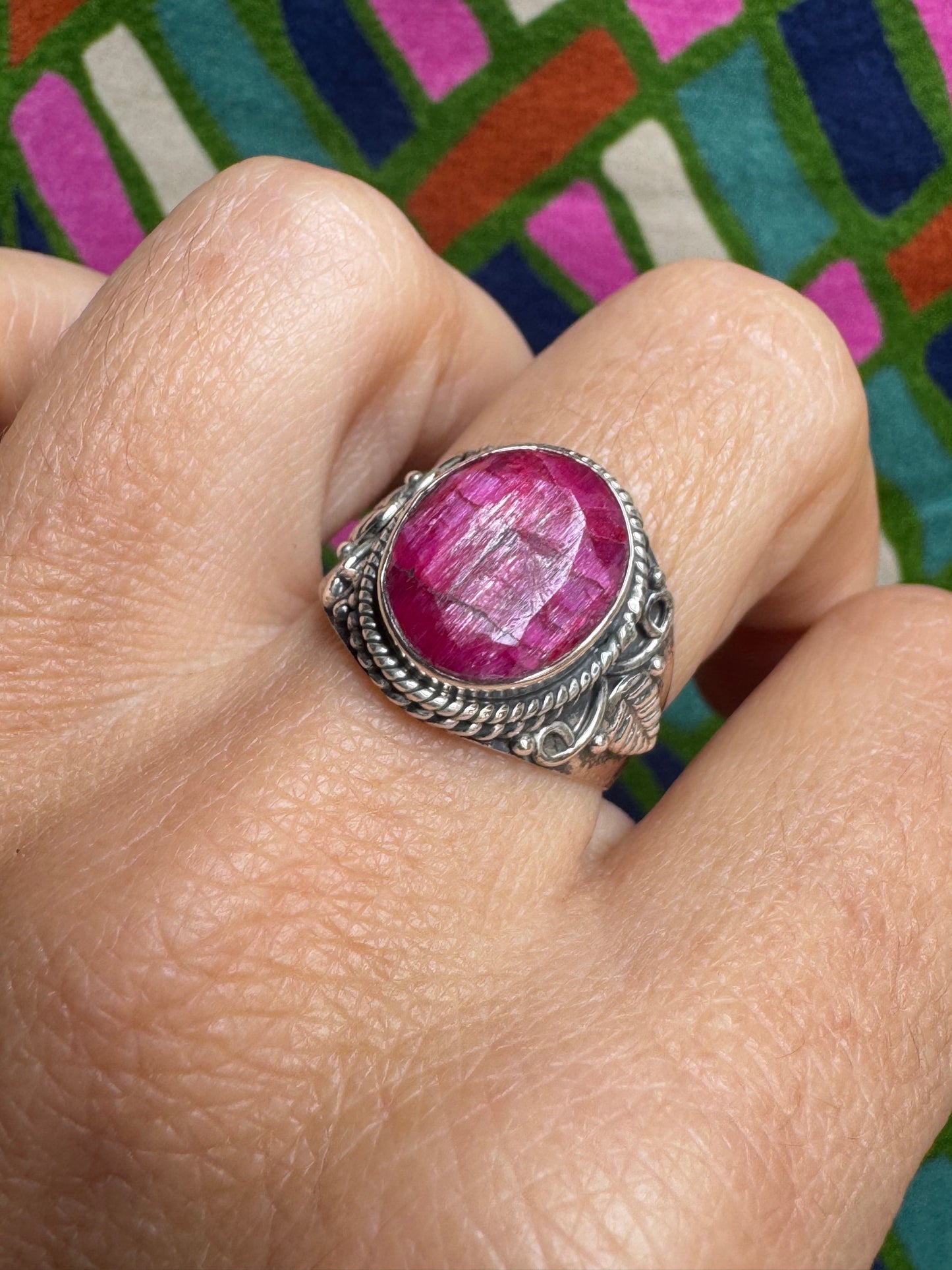 925 silver ring with ruby ​​root, size 15 - 21AM