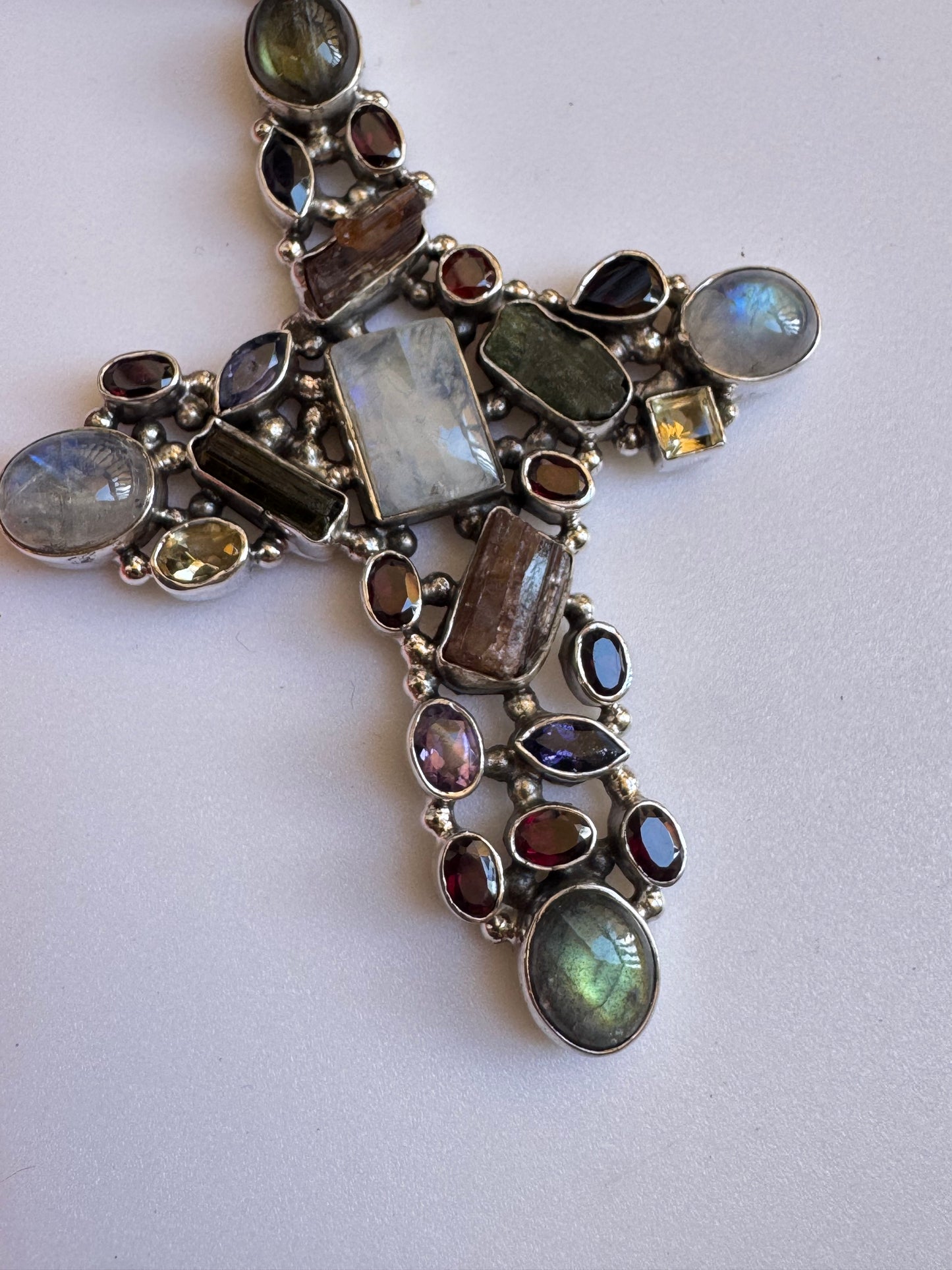 925 silver multi-stone cross pendant 1L