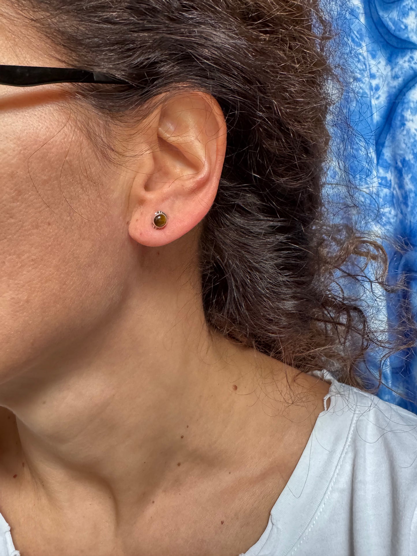 925 silver tiger eye mini stud earrings