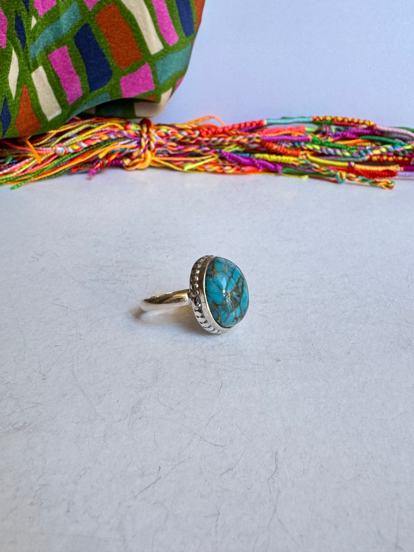 Anello argento 925 copper turquoise turchese misura 14 T1