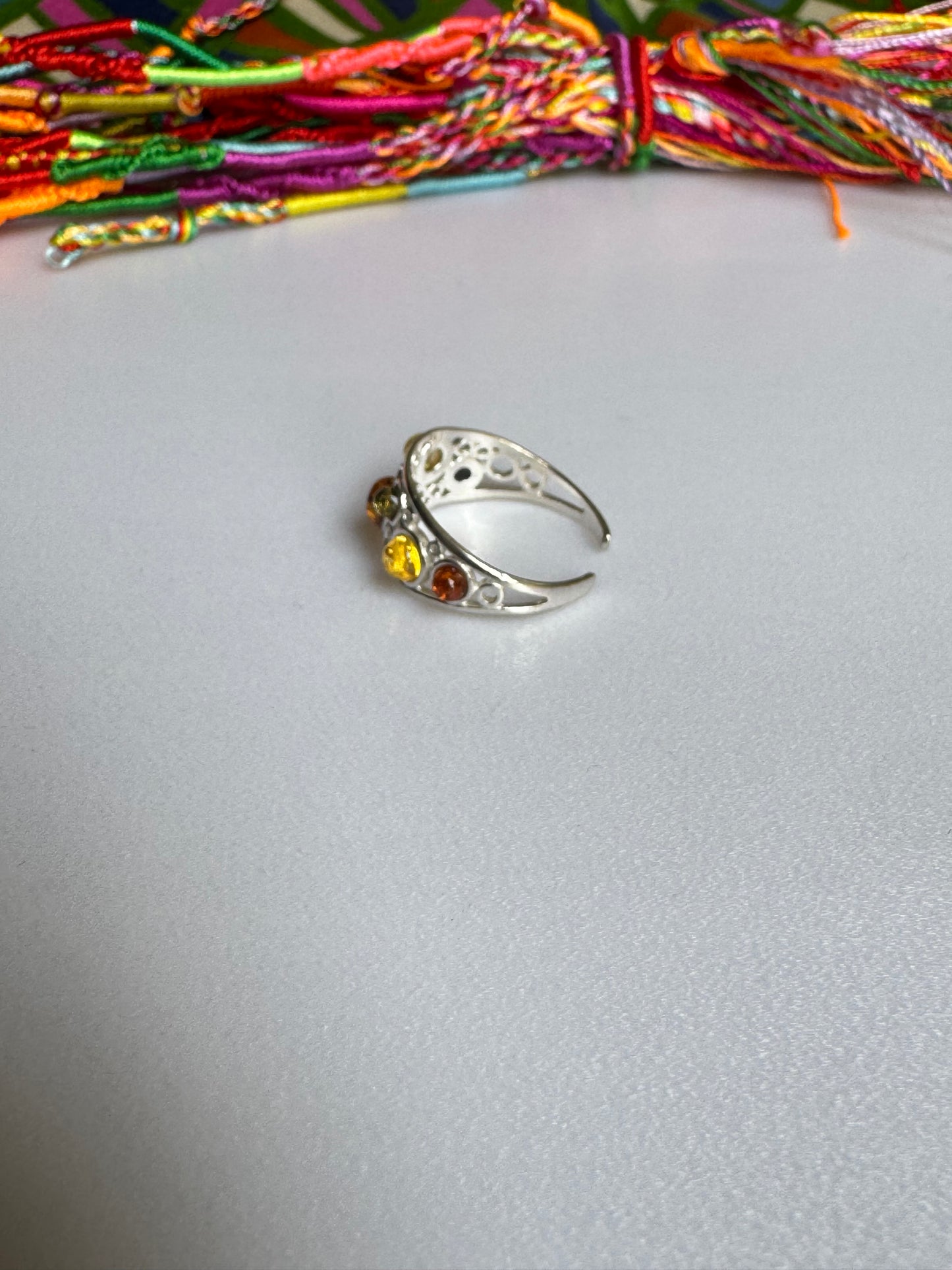 925 silver amber ring size 19 adjustable 54A