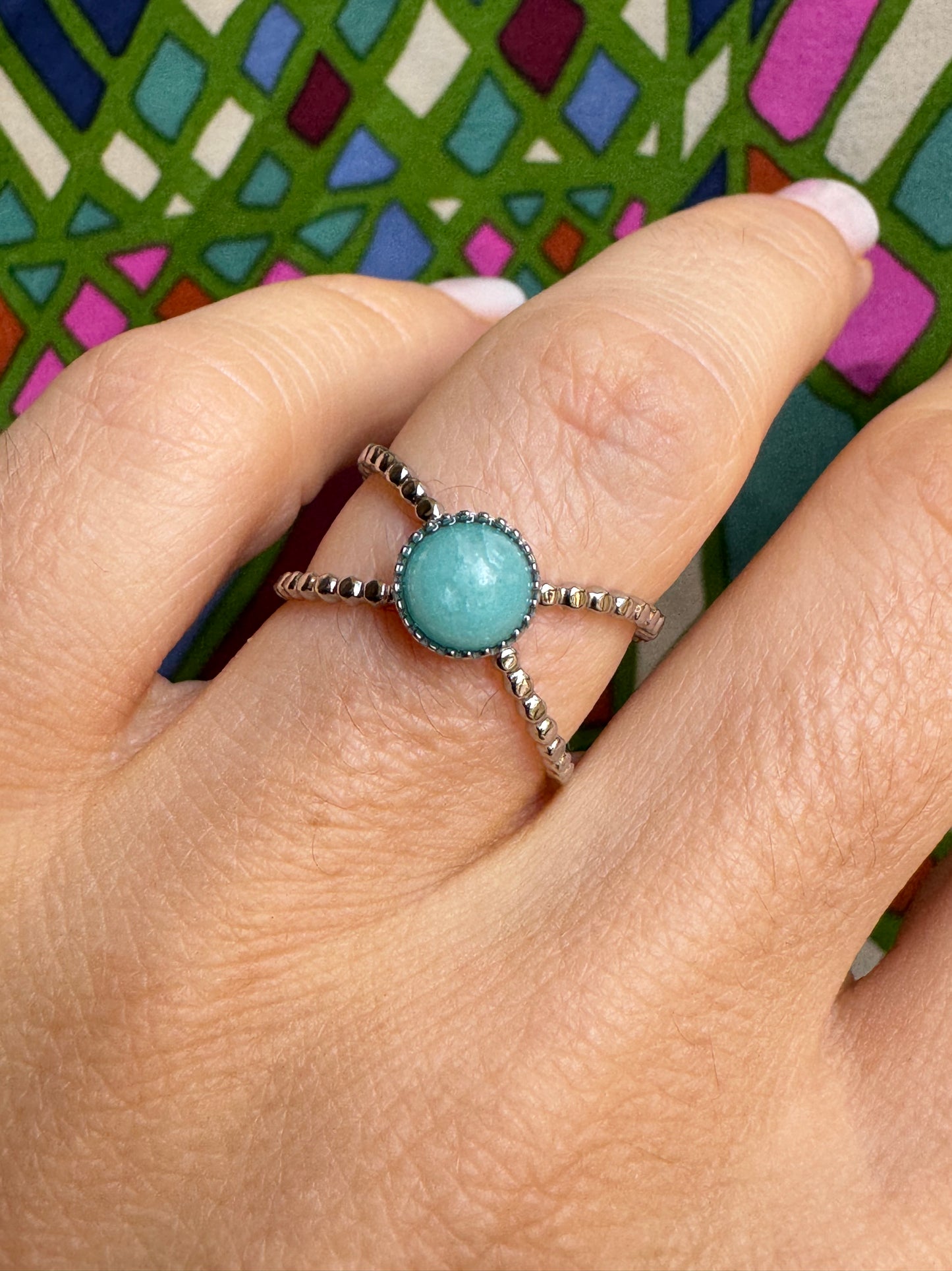 Sky blue steel ring