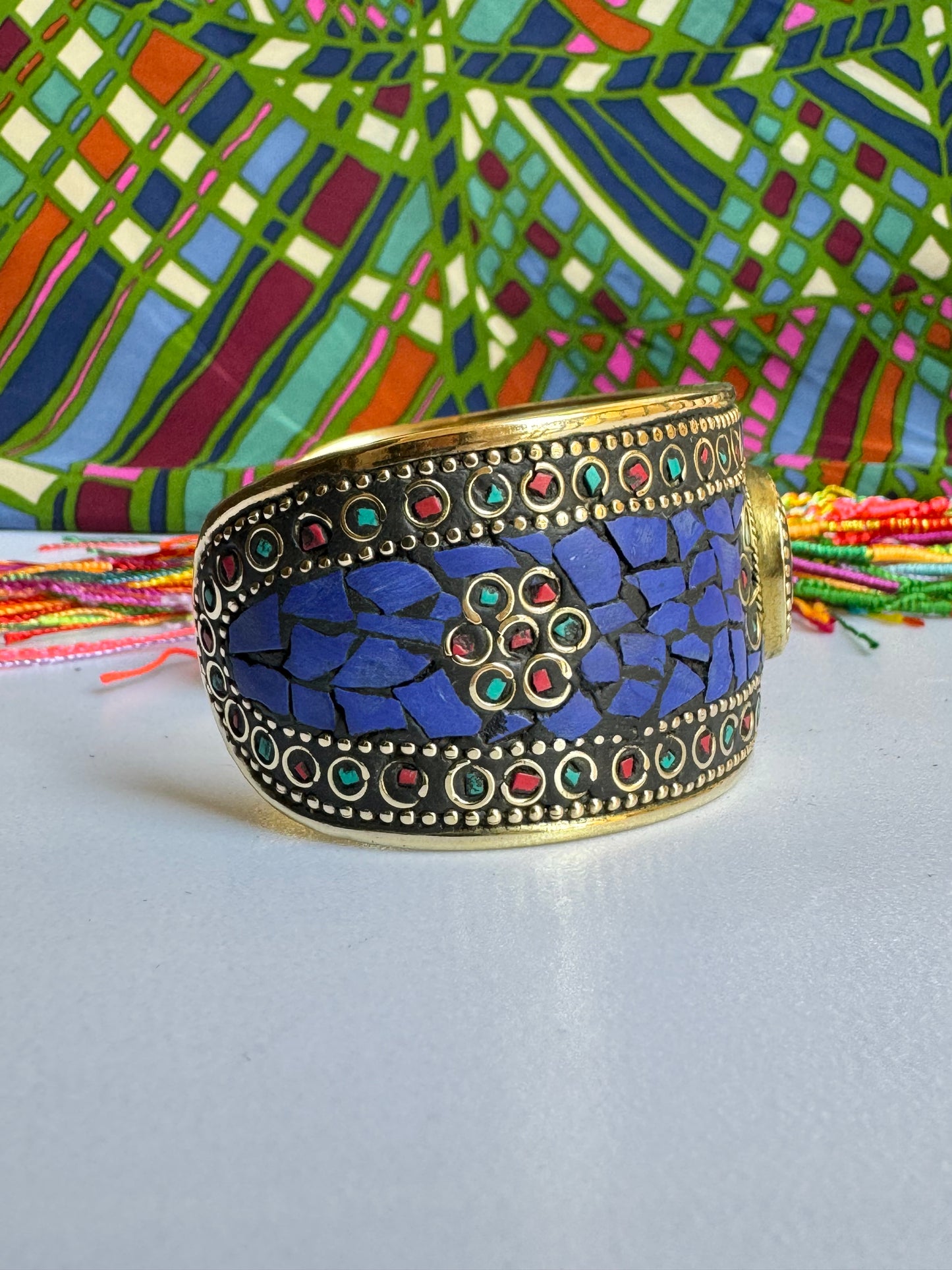 Bracciale nepalese mosaico blu