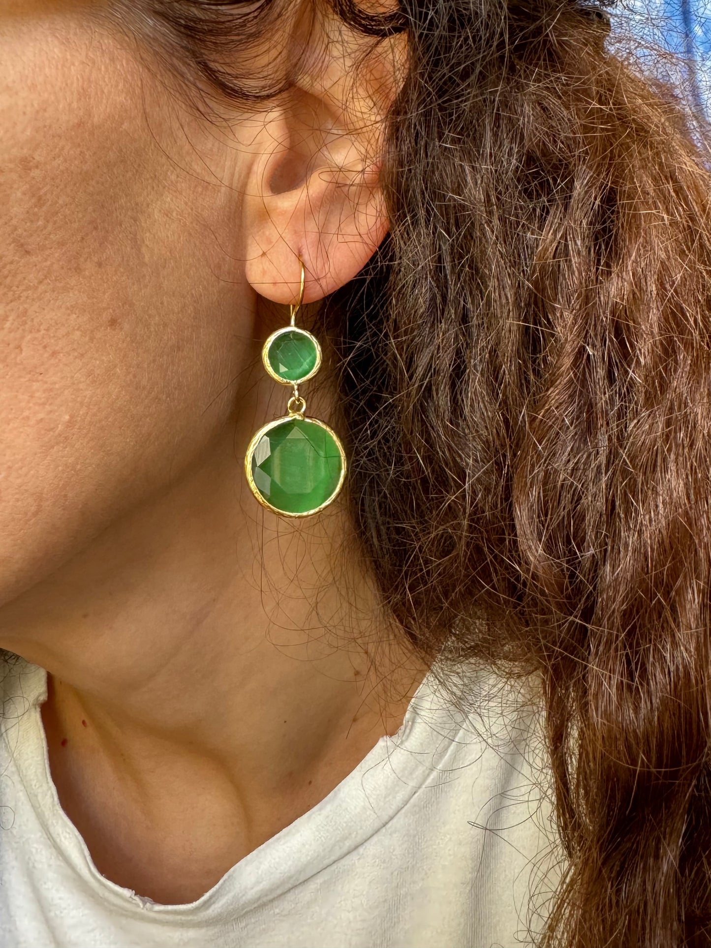 2 green stone earrings