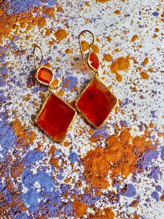 2 orange rhombus stone earrings