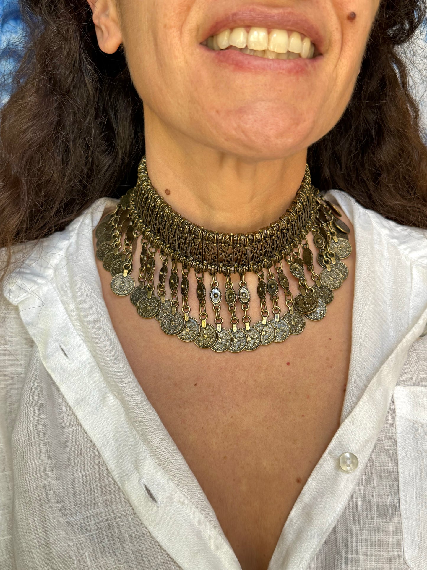 Golden zamak coin level 1 bib necklace