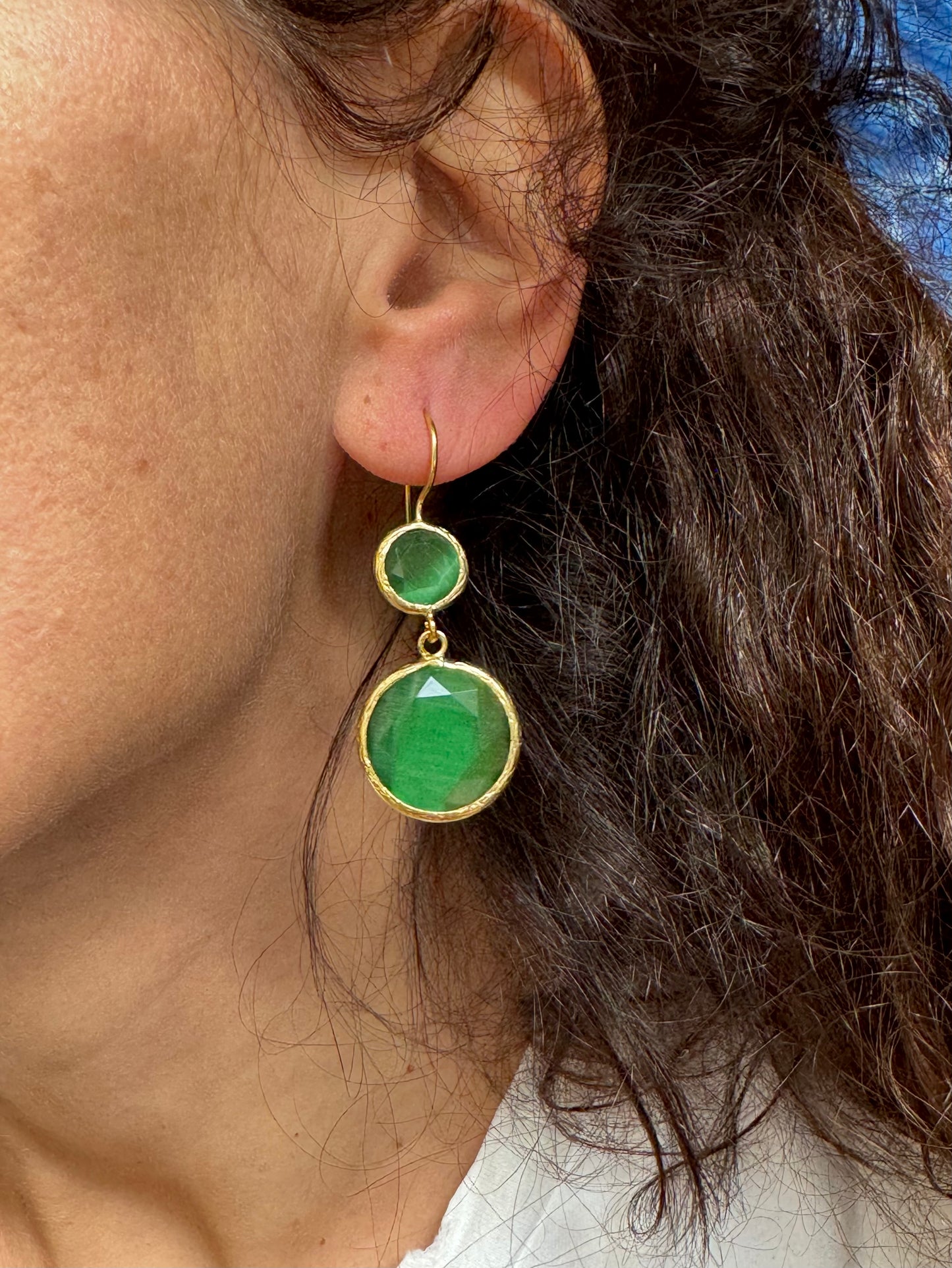 2 green stone earrings