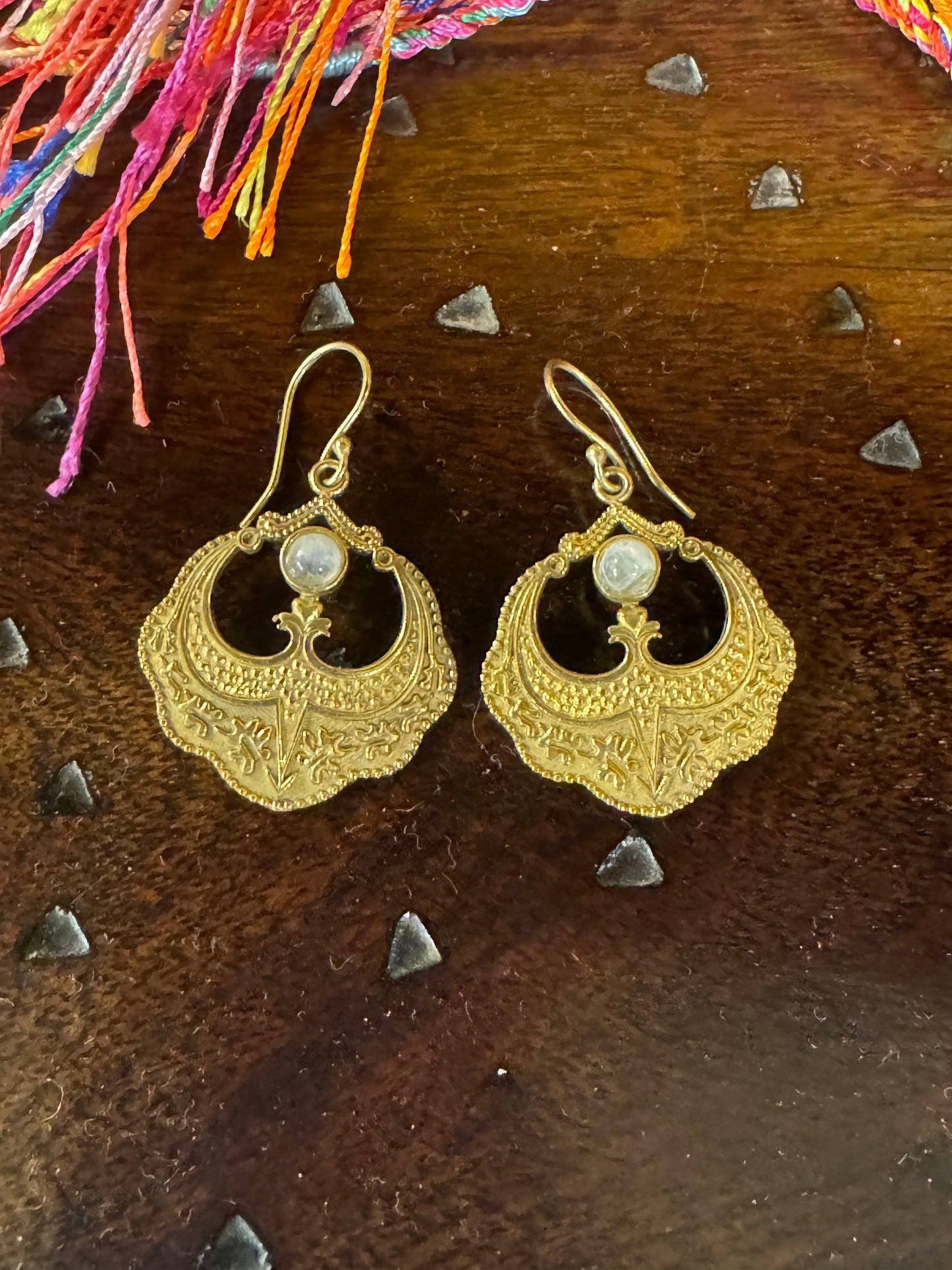 Golden baroque moonstone boho earrings