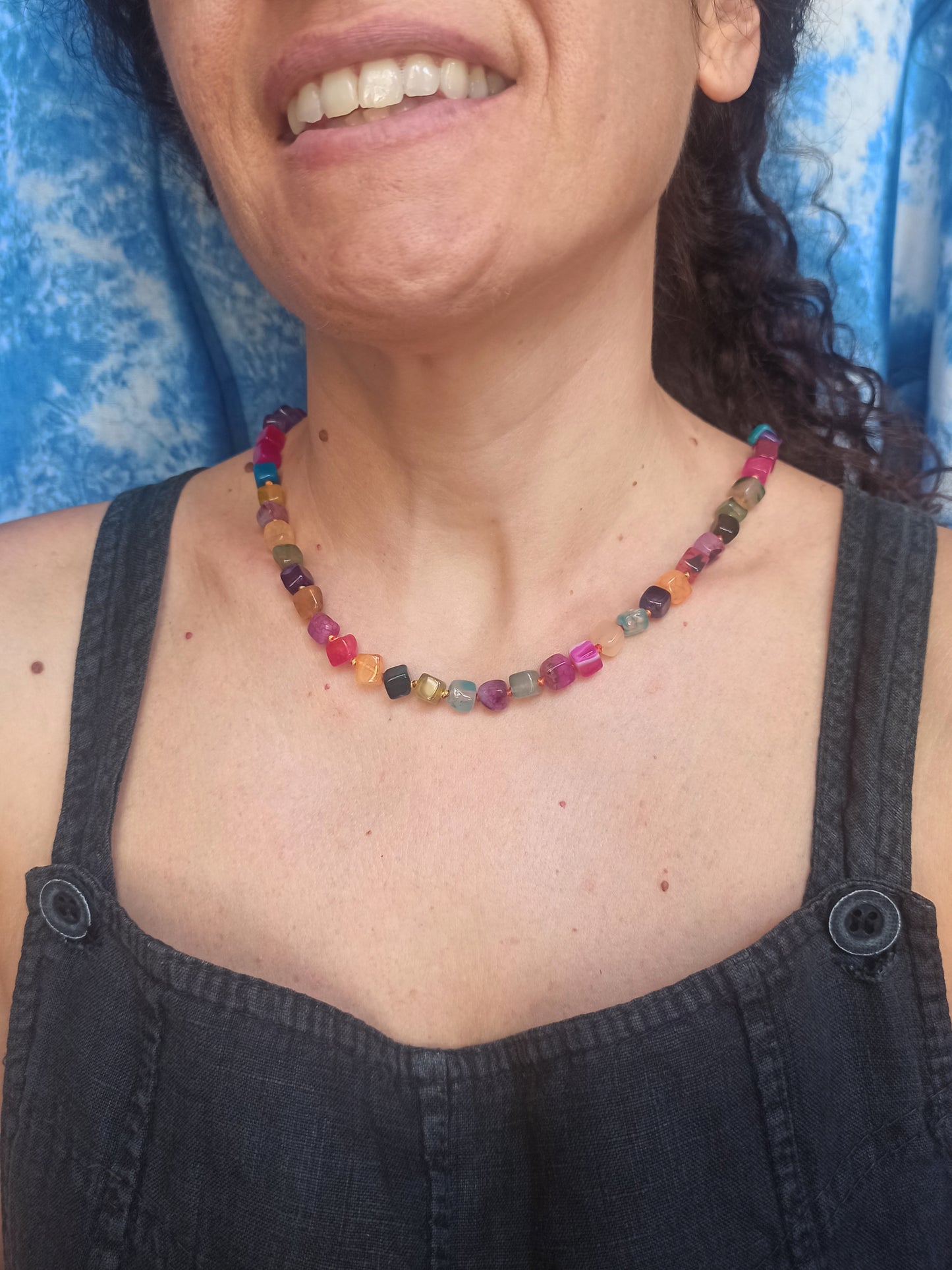 Multicolored stone choker necklace