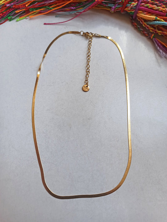 Thin snake choker necklace 37cm golden steel