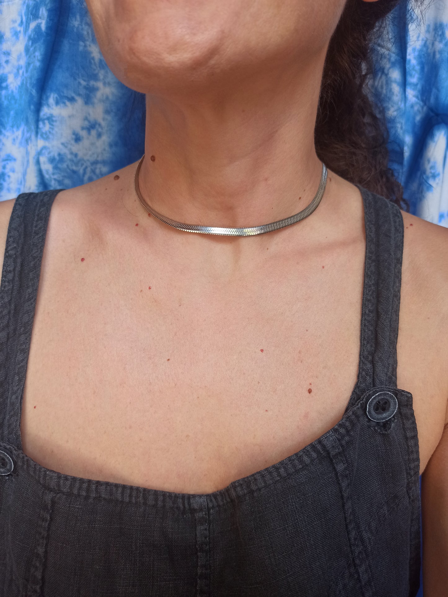 36cm double snake choker necklace steel 2