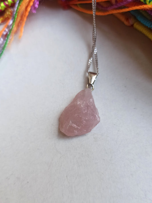 Raw rose quartz pendant pendant