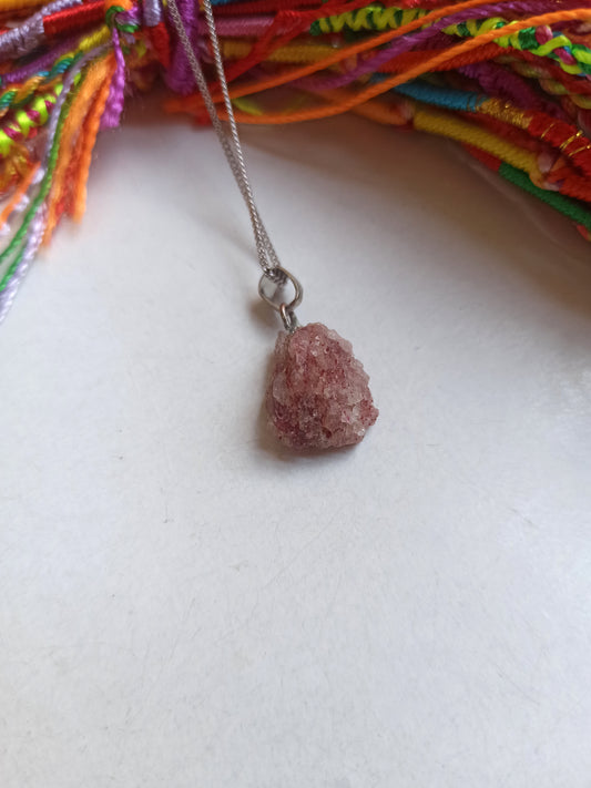 Raw hematoid strawberry quartz pendant pendant