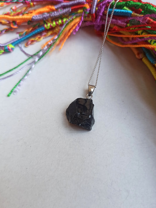 Raw black obsidian pendant pendant