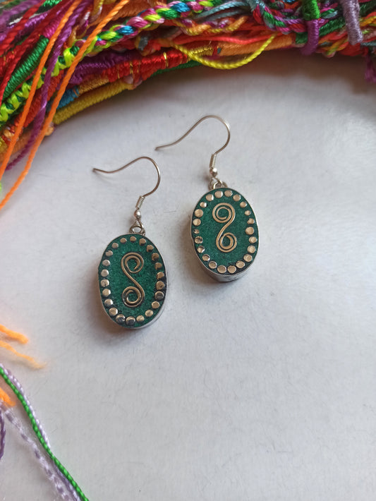 Turquoise oval Nepalese earrings