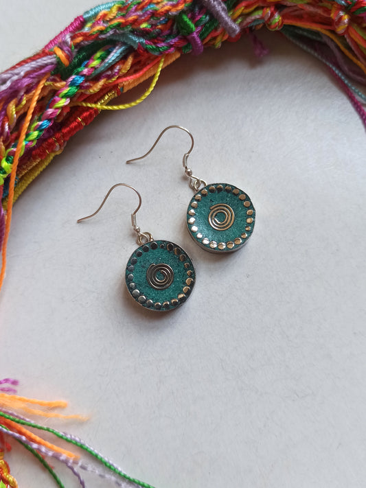 Turquoise round Nepalese earrings