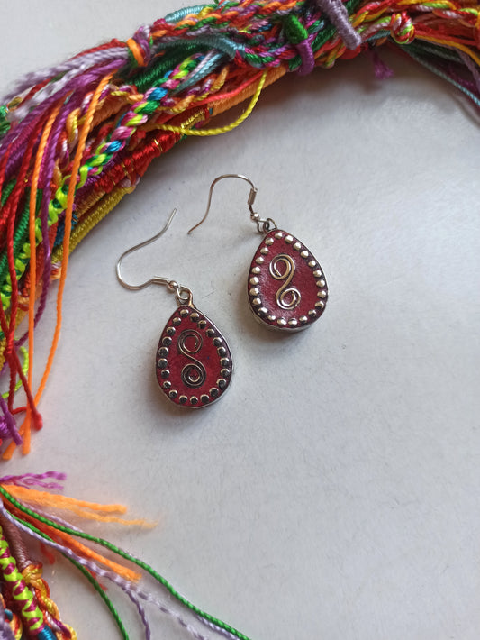 Nepalese red drop earrings