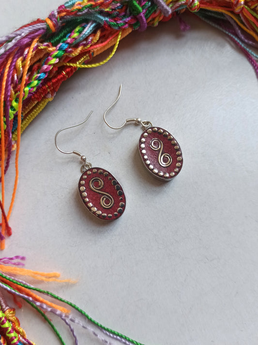 Red oval Nepalese earrings