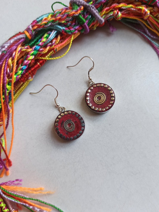 Red round Nepalese earrings