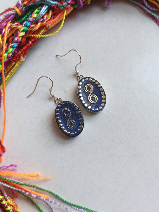 Blue oval Nepalese earrings