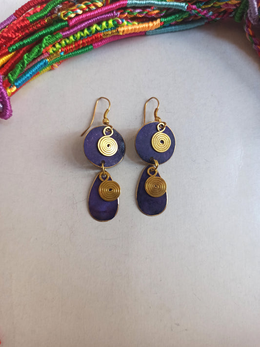 Double purple golden earrings