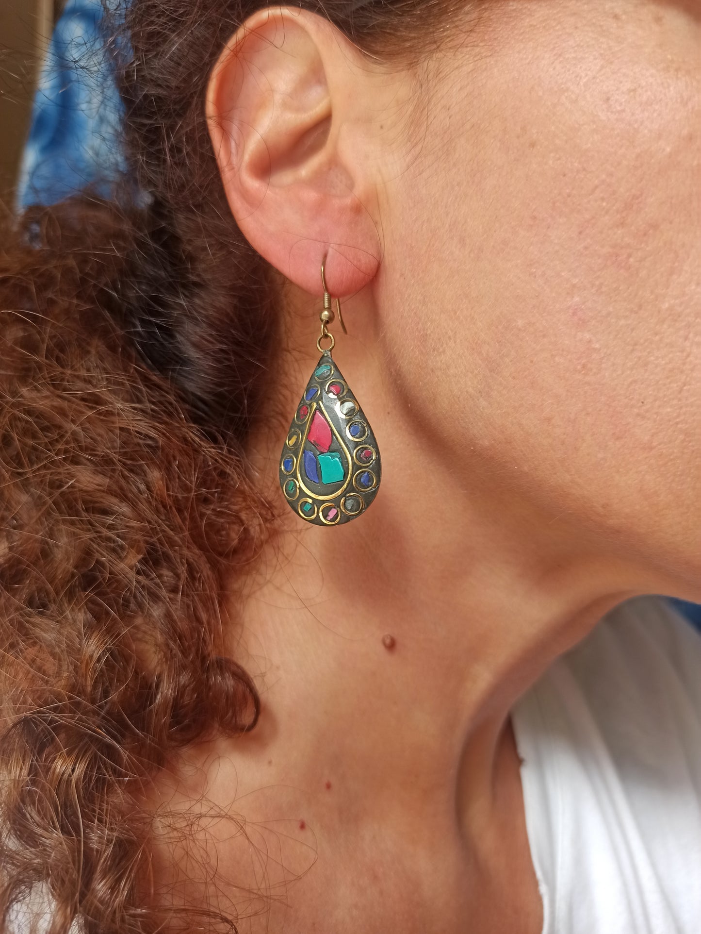 Multicolor Nepalese mosaic earrings