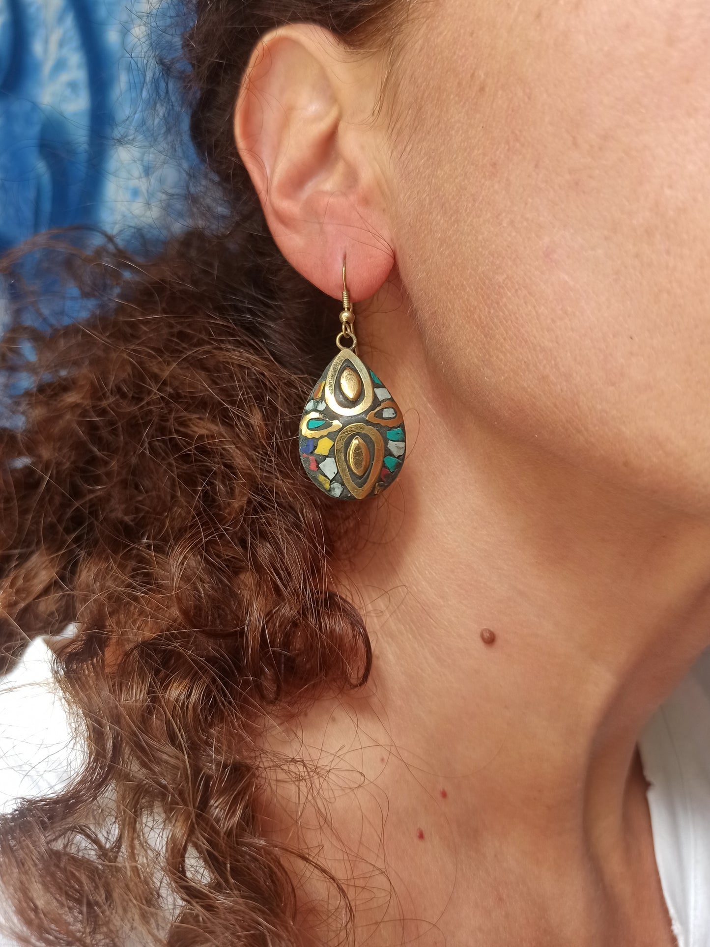 Multicolor Nepalese mosaic earrings