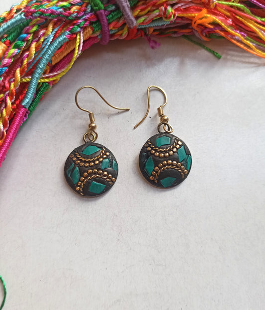 Turquoise green Nepalese mosaic earring