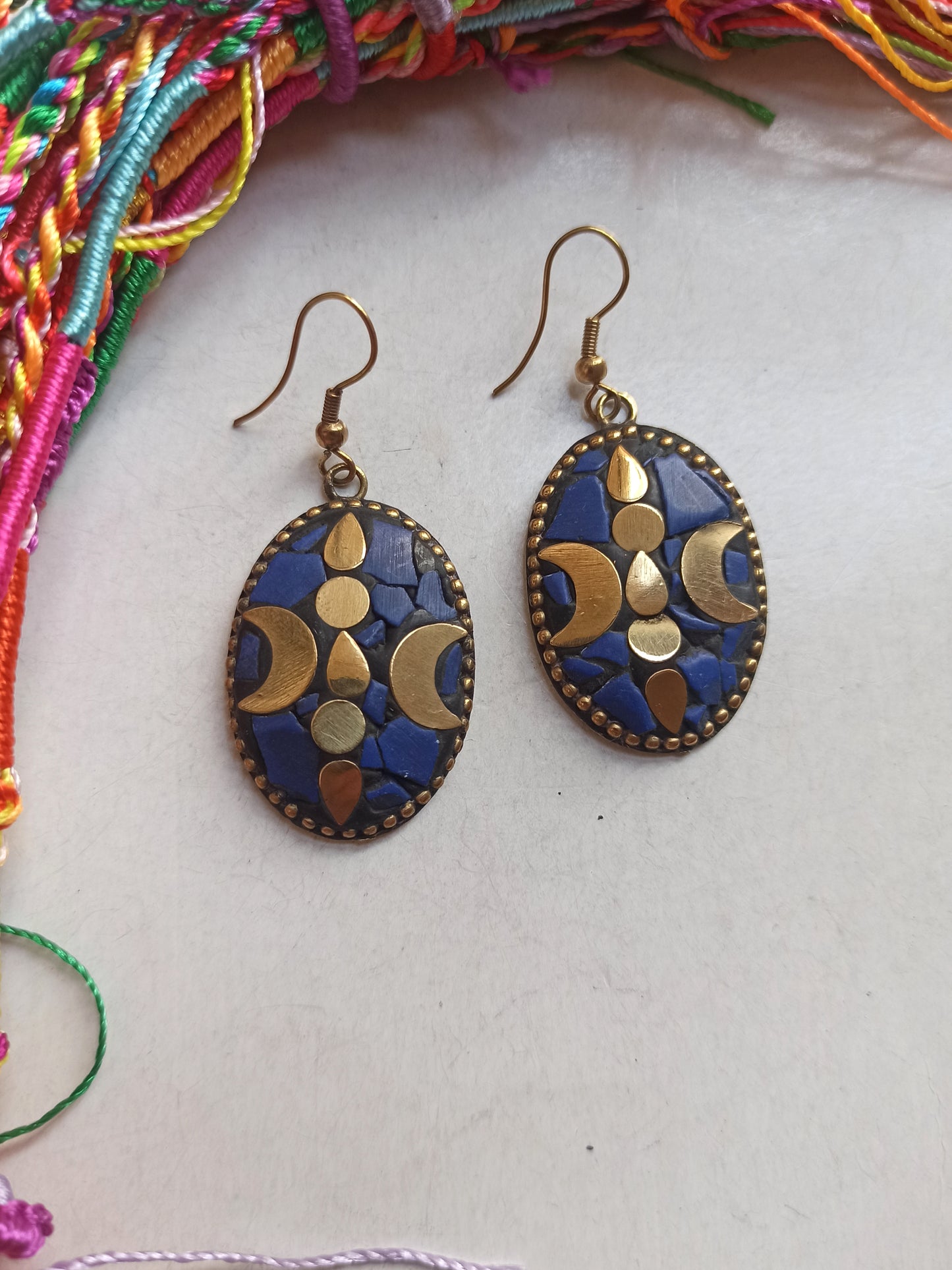 Blue Nepalese mosaic earring