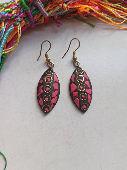 Pink Nepalese mosaic earrings