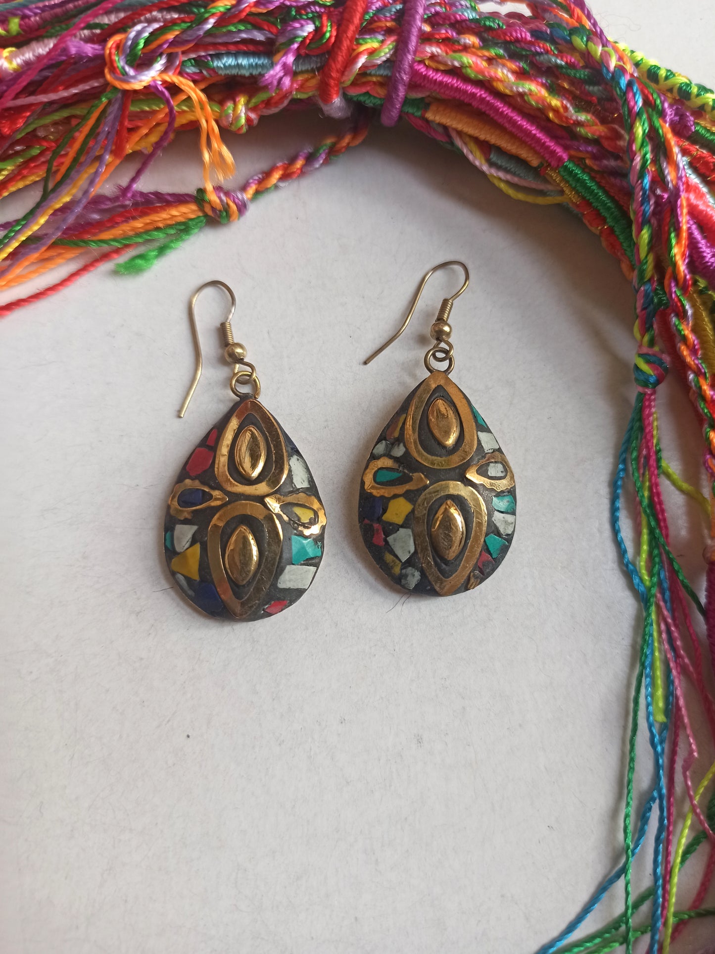 Multicolor Nepalese mosaic earrings