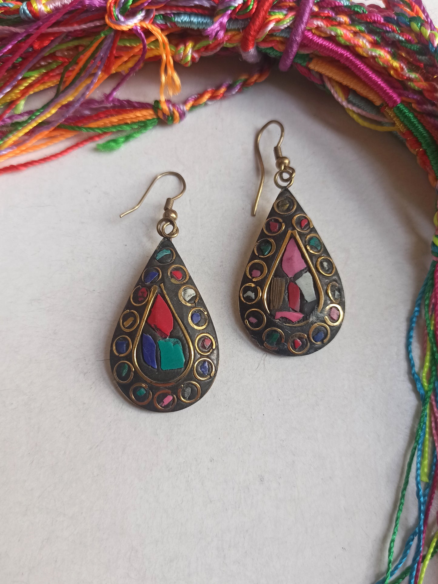 Multicolor Nepalese mosaic earrings