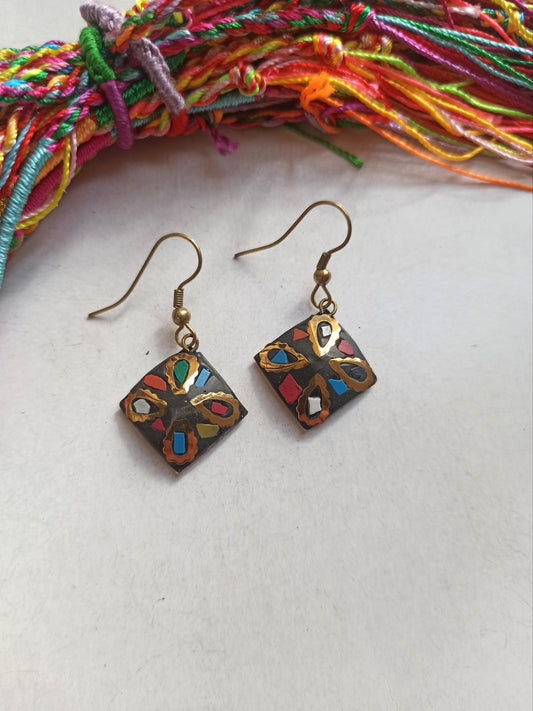 Multicolor Nepalese mosaic earrings