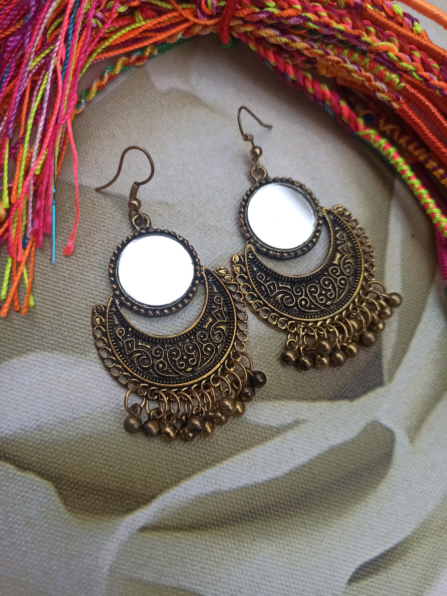 Golden boho mirror pendant earrings