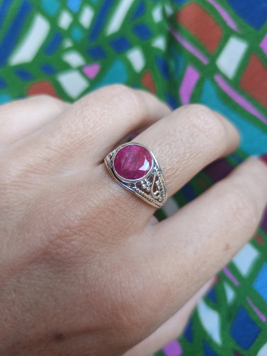 925 silver ring with ruby ​​root k29