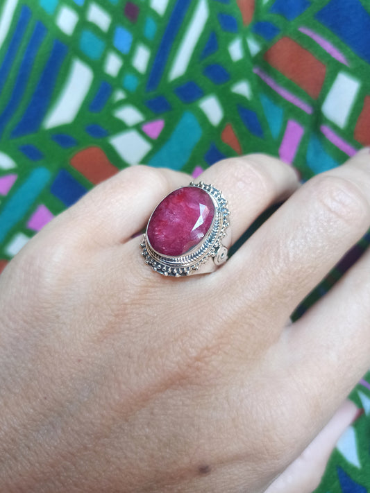 925 silver ring with ruby ​​root K27