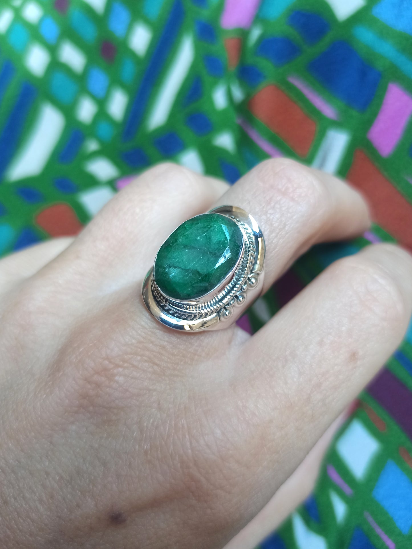 925 silver ring with K9 emerald root