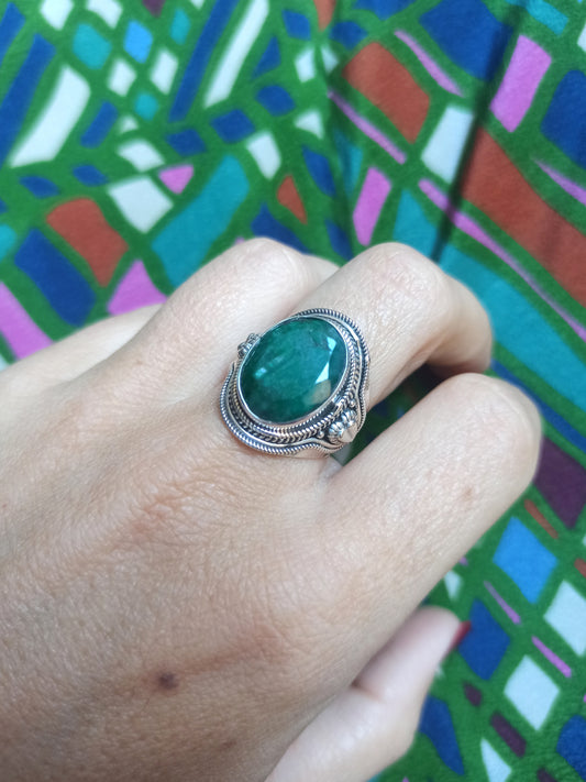 K8 emerald root 925 silver ring