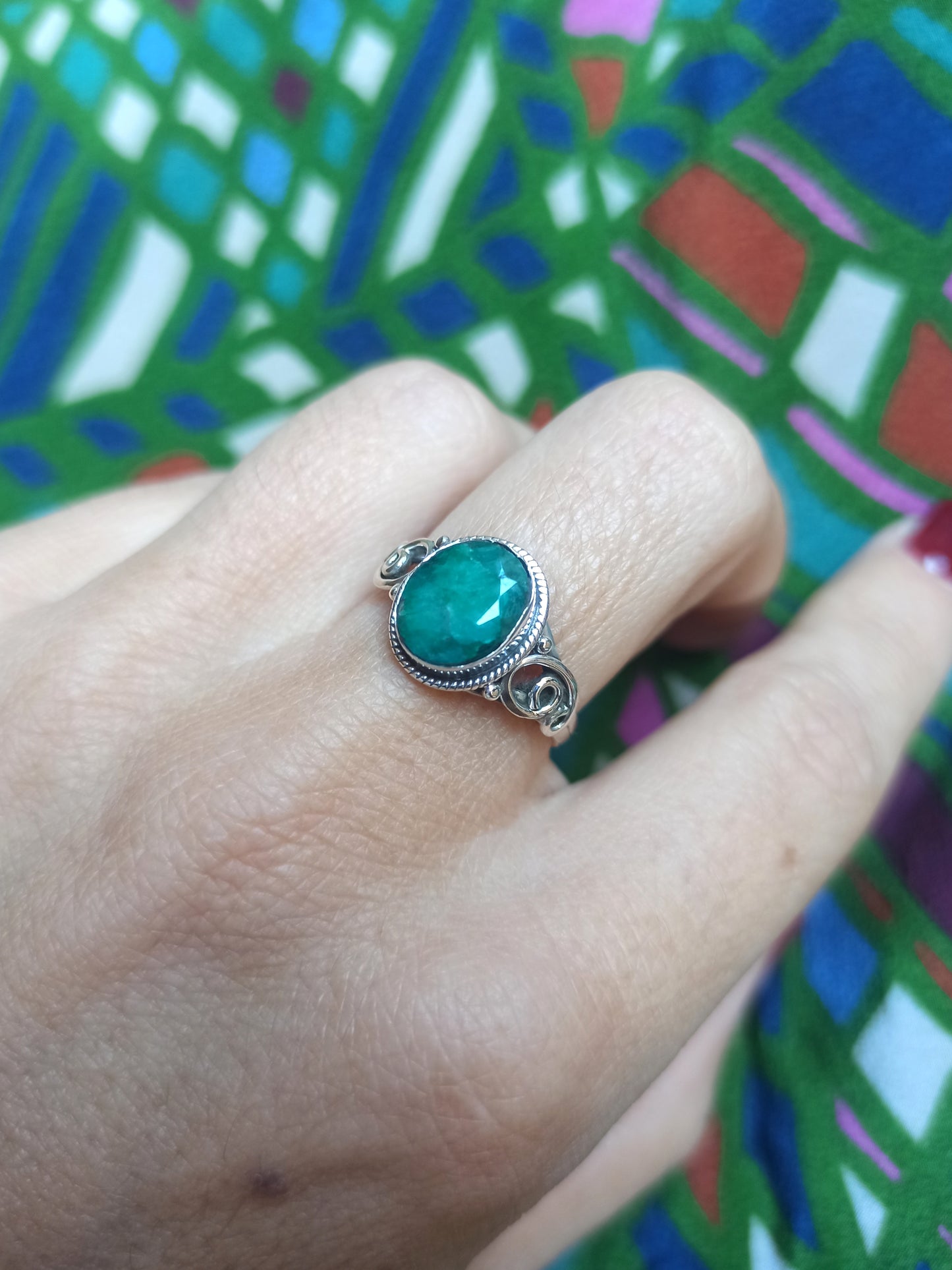 K7 emerald root 925 silver ring