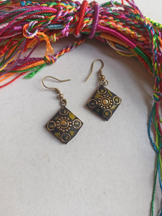 Yellow Nepalese mosaic earrings