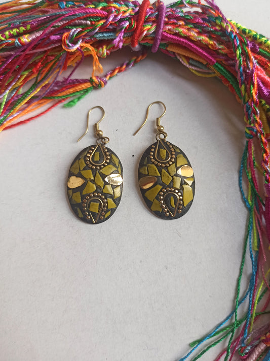 Yellow Nepalese mosaic earrings