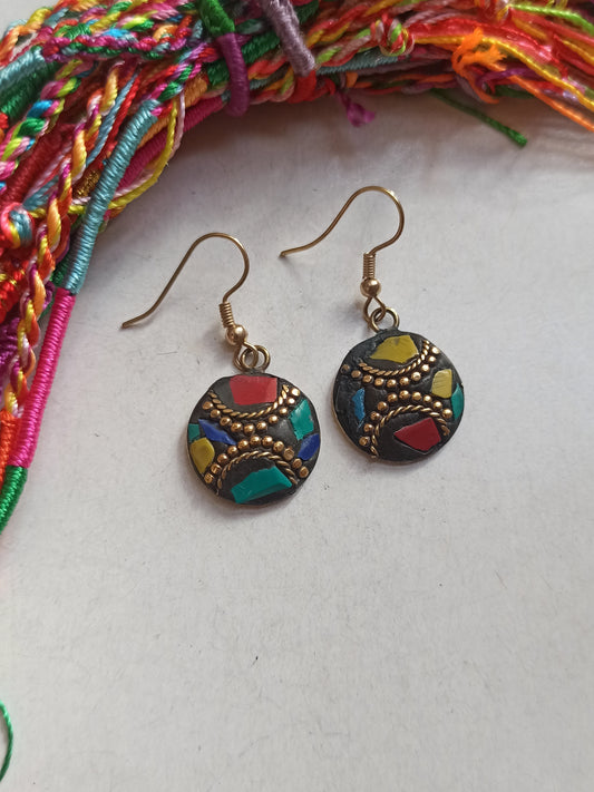 Multicolor Nepalese mosaic earrings