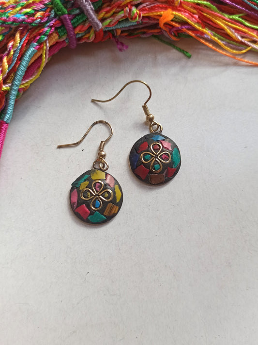 Multicolor Nepalese mosaic earrings