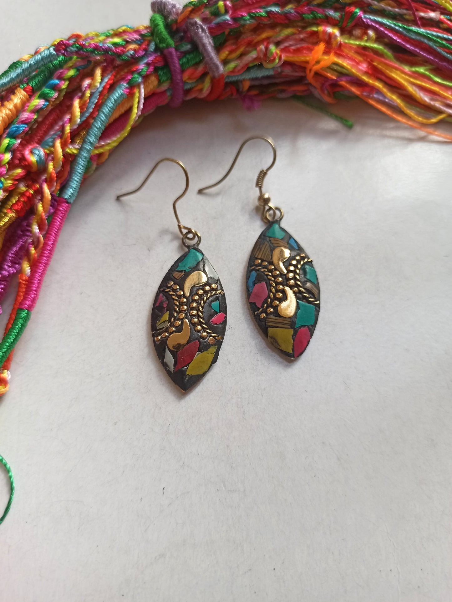 Multicolor Nepalese mosaic earrings