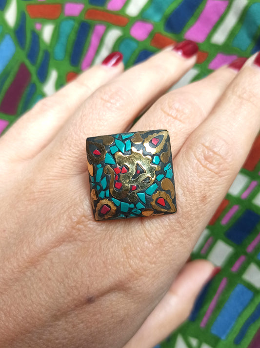 OHM mosaic Nepalese ring