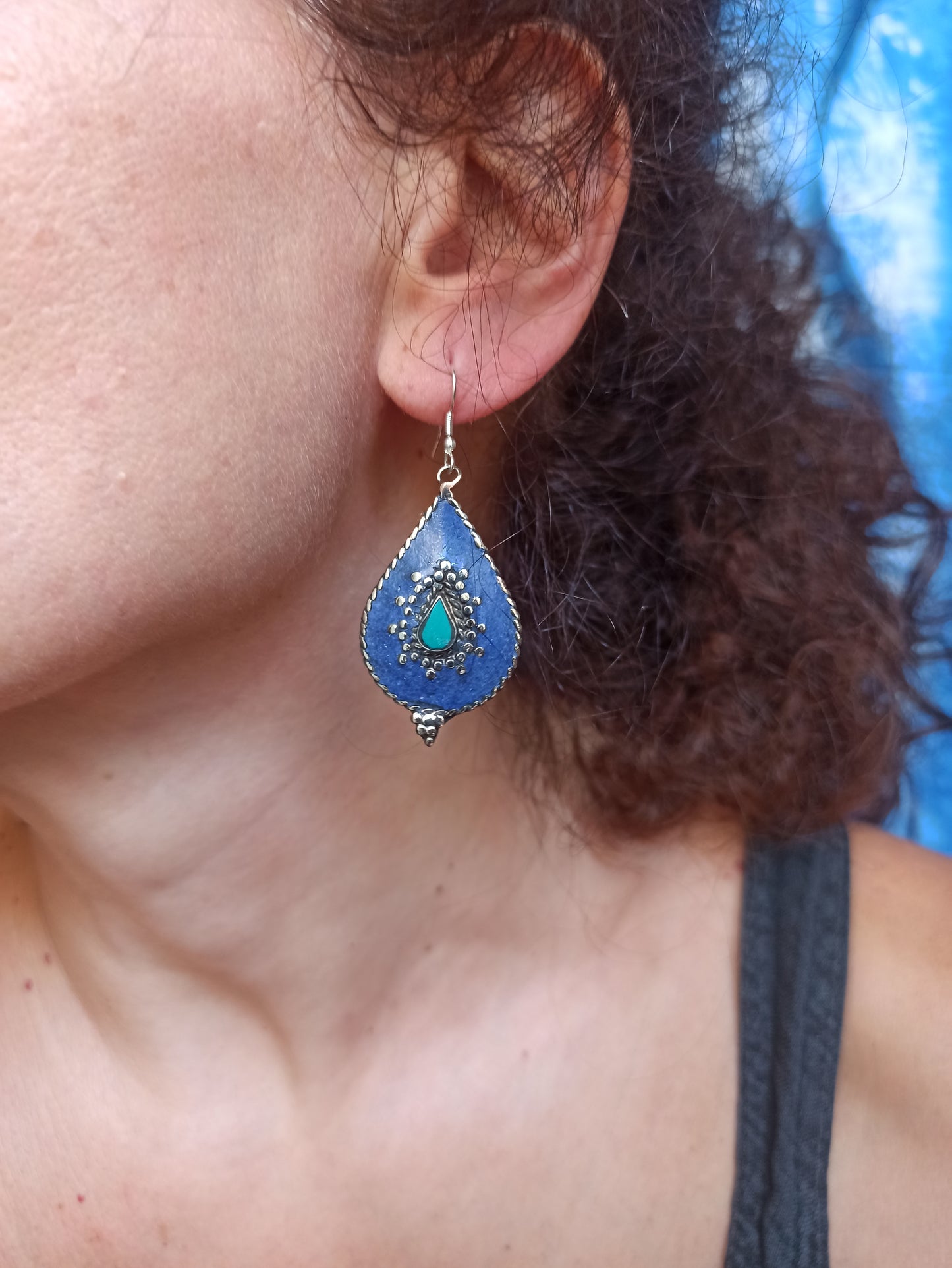 Blue and turquoise Nepalese earrings