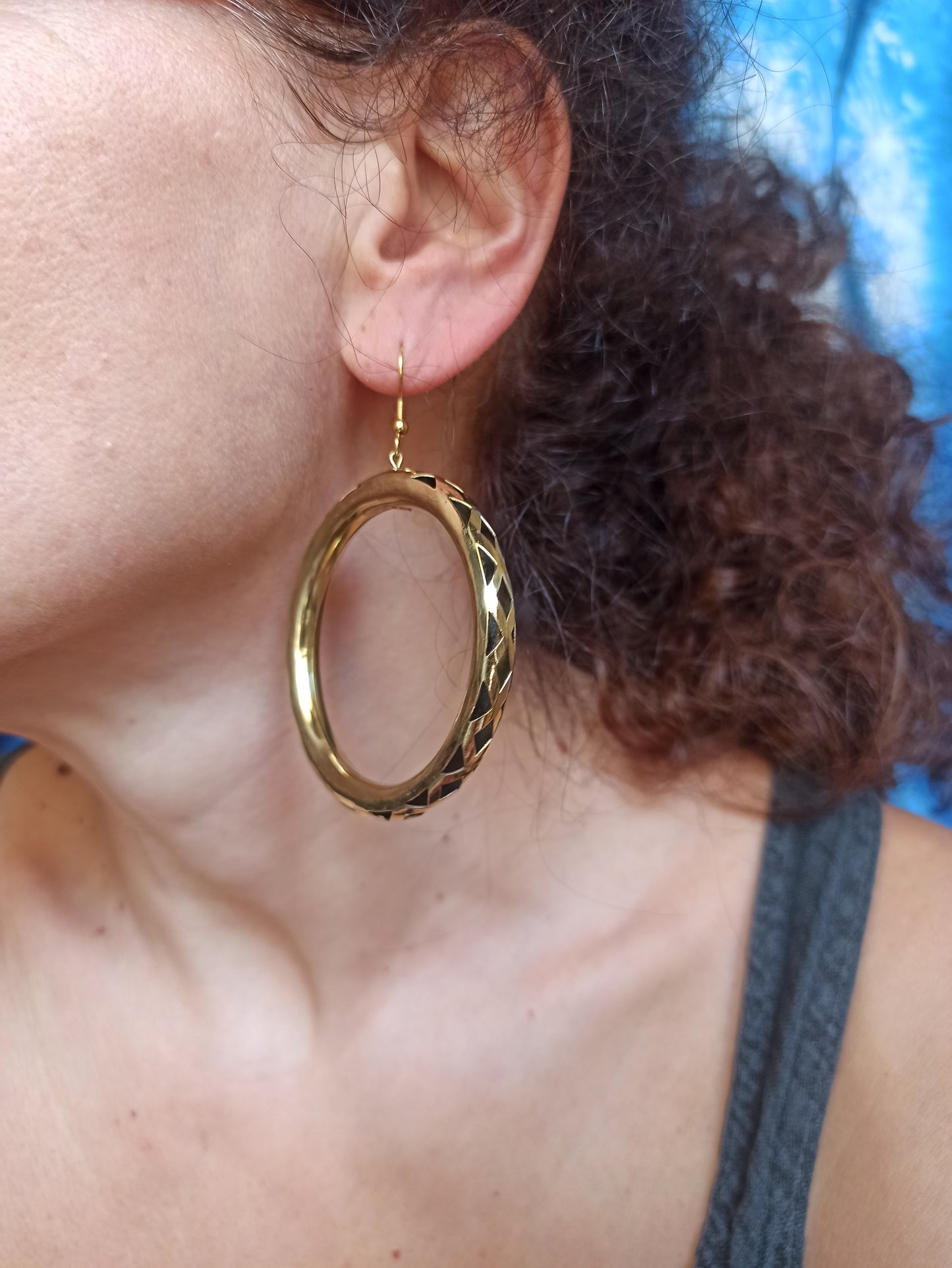 Boho earrings golden hoops double pierced